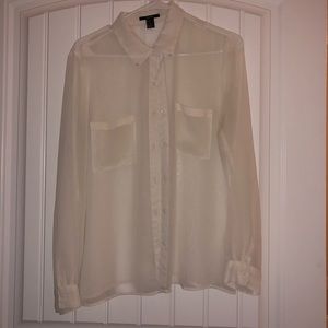 White Forever 21 Sheer Button down